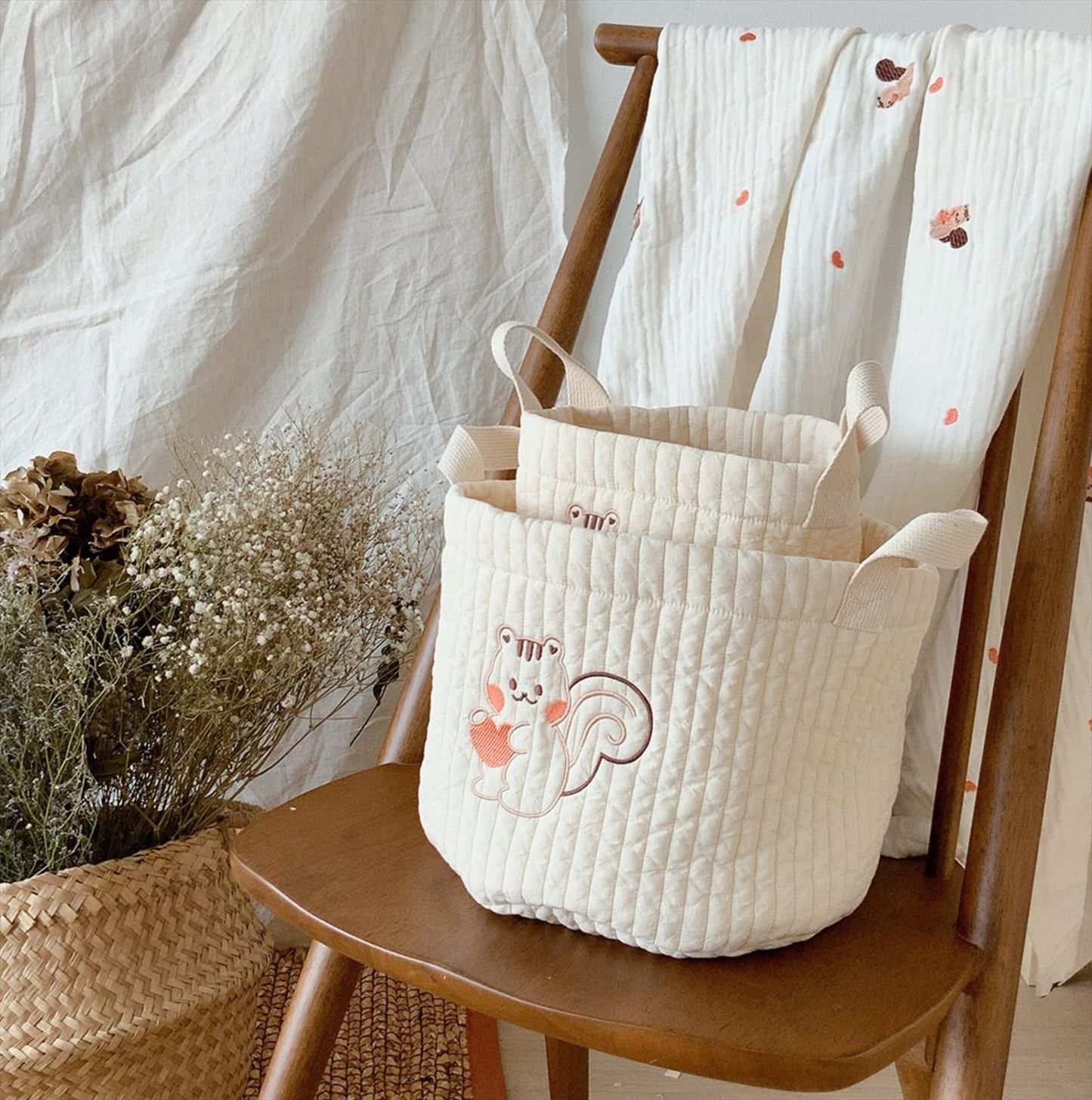 Rabbit and squirrel design fabric baskets