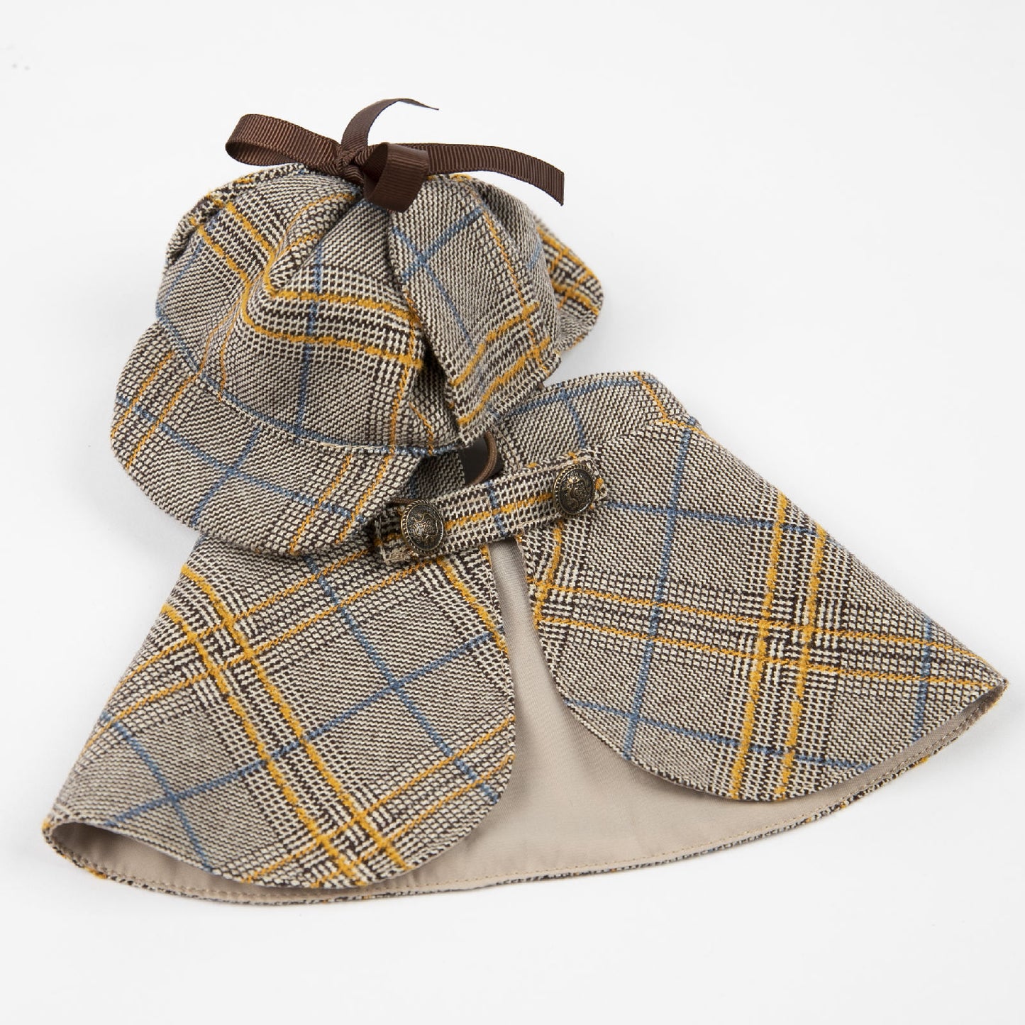 pet clothes with plaid pattern and hat