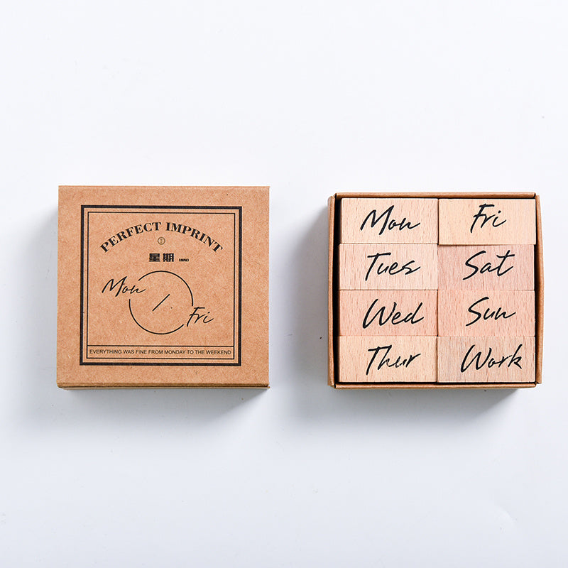 aesthetic wood stamp set calendar style_