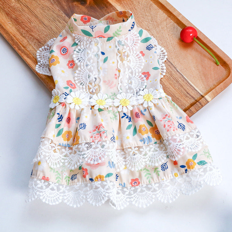 Endless Summer Floral Dog Dress – Princess Lace Outfit for Small DogsColor: Blue
