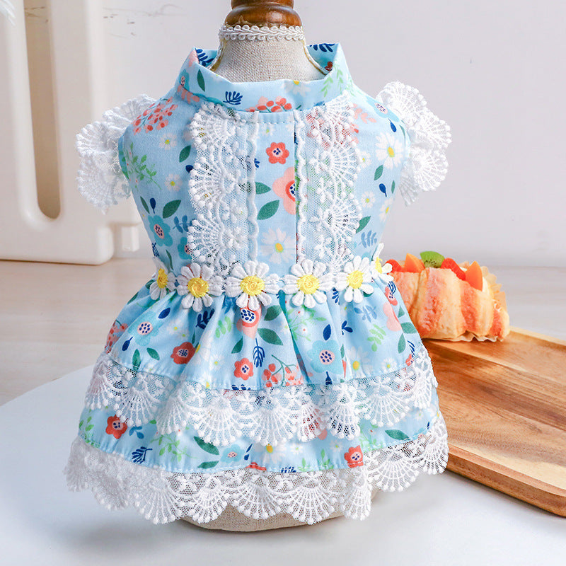 Endless Summer Floral Dog Dress – Princess Lace Outfit for Small DogsColor: Blue