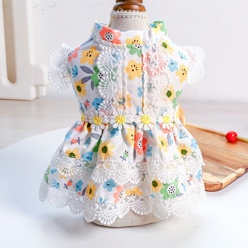 Endless Summer Floral Dog Dress – Princess Lace Outfit for Small DogsColor: Yellow