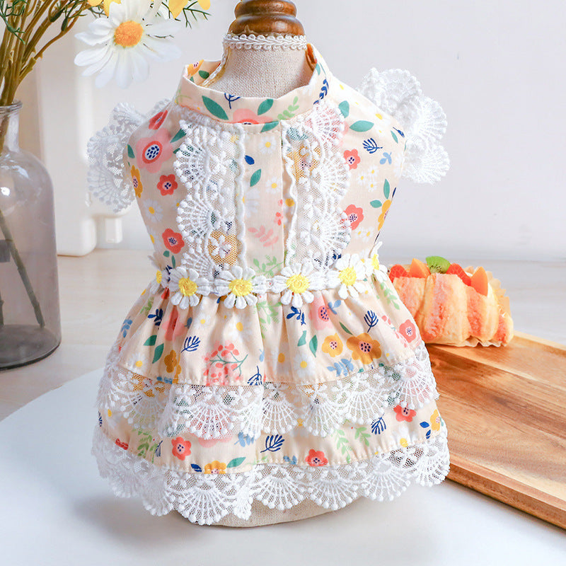 Endless Summer Floral Dog Dress – Princess Lace Outfit for Small DogsColor: White