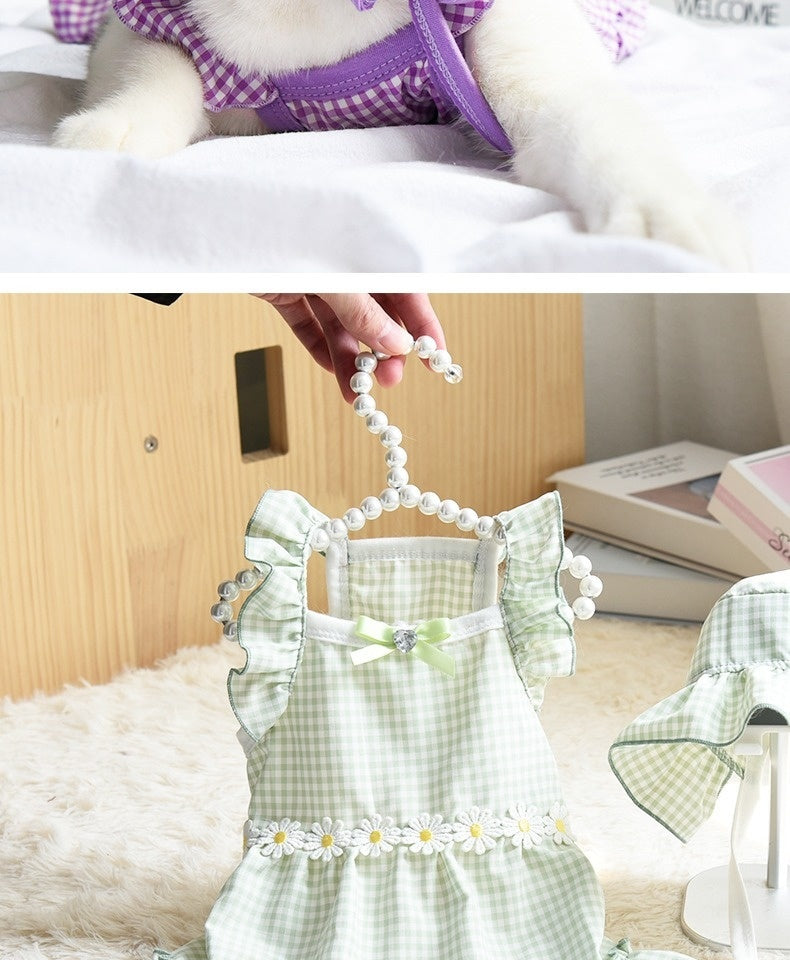 Charming Gingham Summer Dress for Cats & Small Dogs – Lightweight Pet Sling Outfit