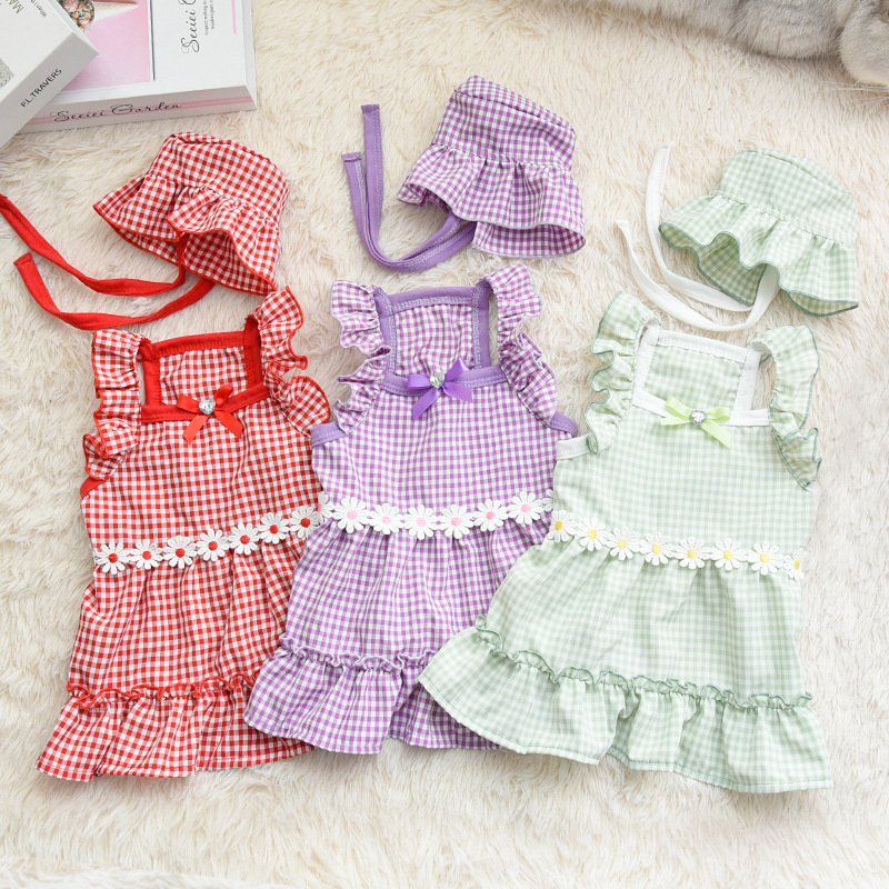 Charming Gingham Summer Dress for Cats & Small Dogs – Lightweight Pet Sling Outfit