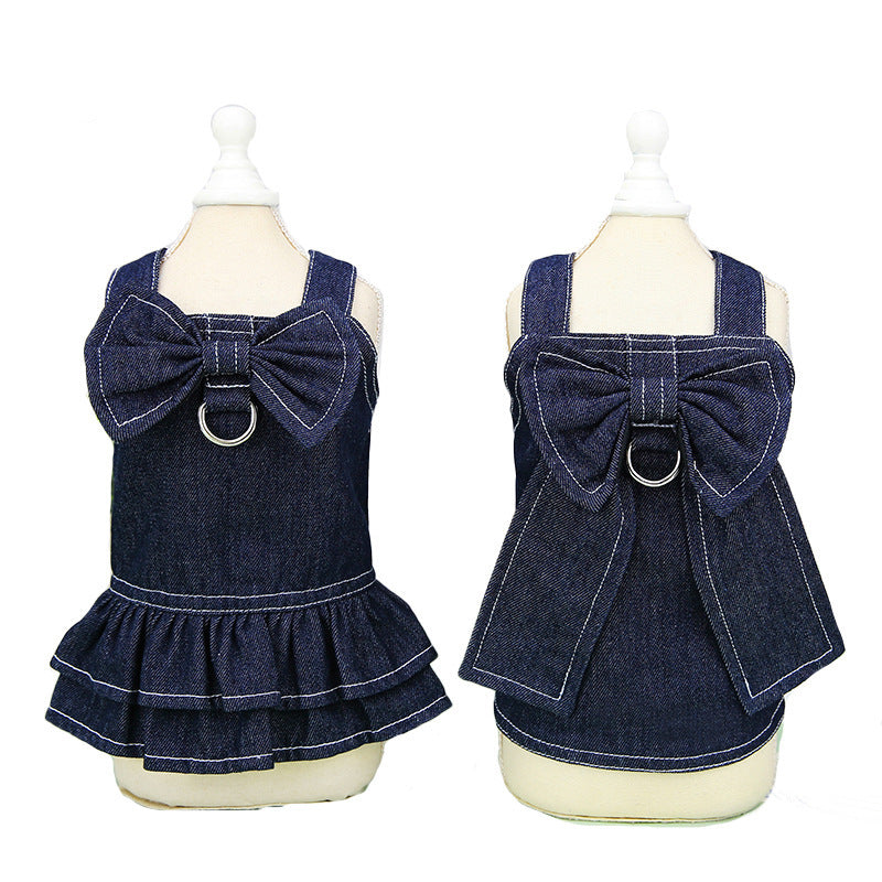 Chic Denim Pet Dress with Big Bow | Spring & Summer Pet ClothesColor: Skirt