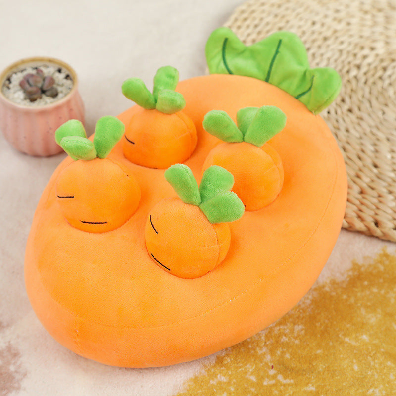 Dog toy shaped like vegetable patch game