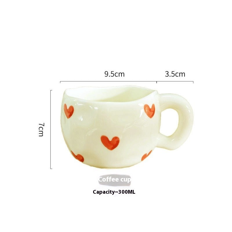 Heart Hand-Pinched Ceramic Mug | Cute Cartoon Coffee Cup 300ml