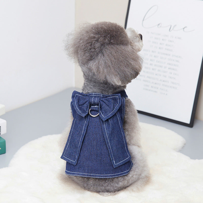 Chic Denim Pet Dress with Big Bow | Spring & Summer Pet ClothesColor: T shirt