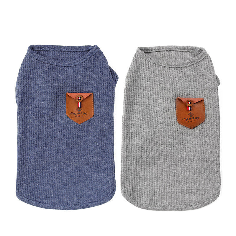 Breathable cotton dog vest in blue and gray