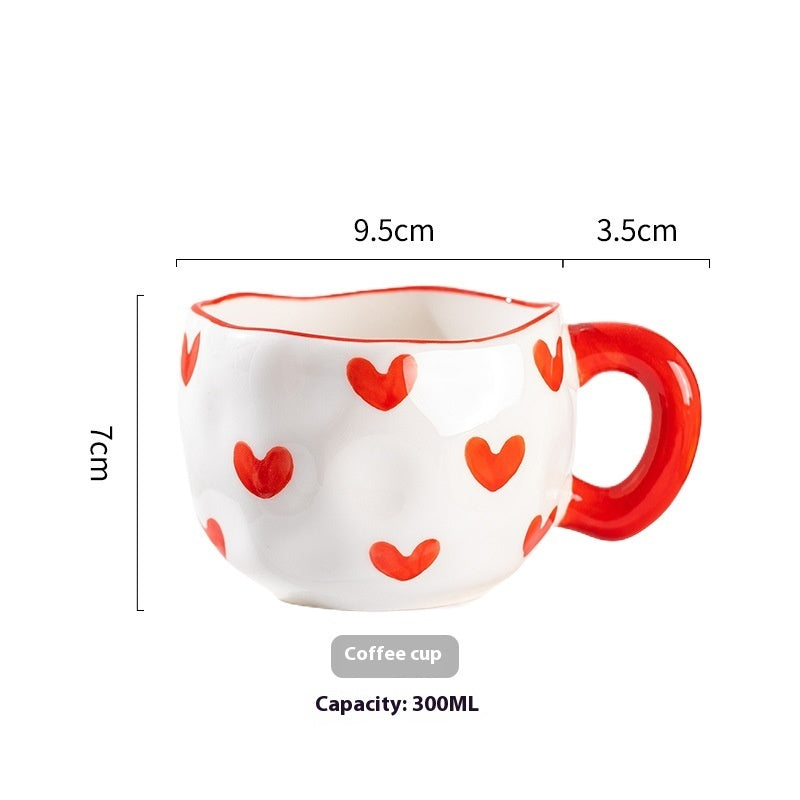 Heart Hand-Pinched Ceramic Mug | Cute Cartoon Coffee Cup 300ml