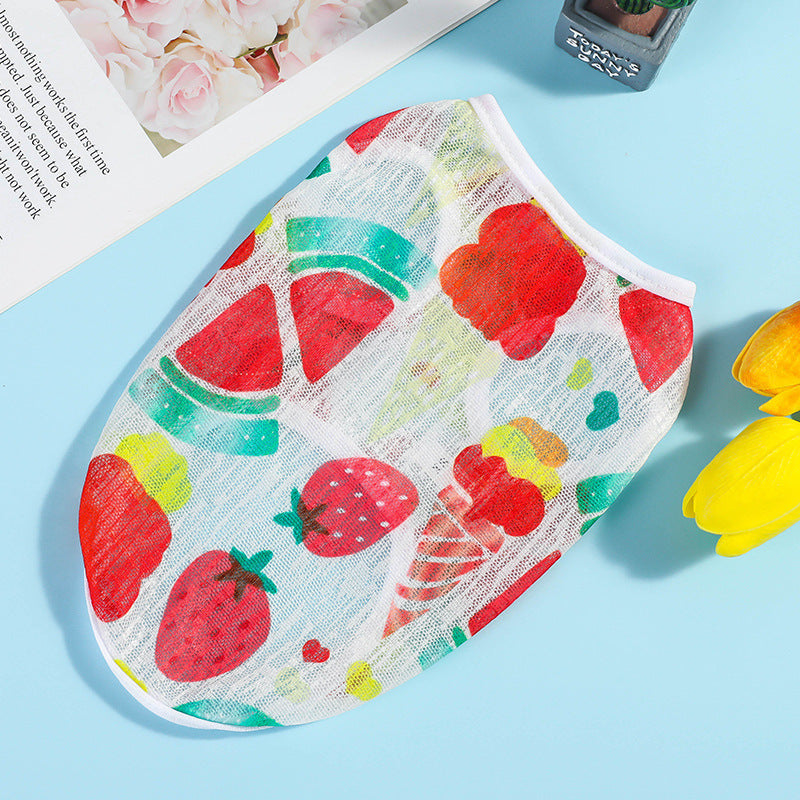 Summer Fruit Mesh Pet Vest – Breathable Dog Clothes for Hot Weather | 夏日清爽水果圖案寵物薄款背心 透氣狗狗衣服