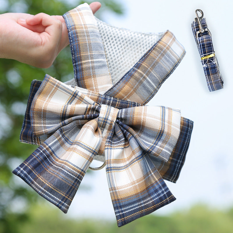Princess Plaid Bow Dog Harness & Leash Set | Cute Skirt Design for Small Pets