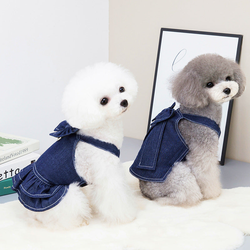 Chic Denim Pet Dress with Big Bow | Spring & Summer Pet ClothesColor: Skirt