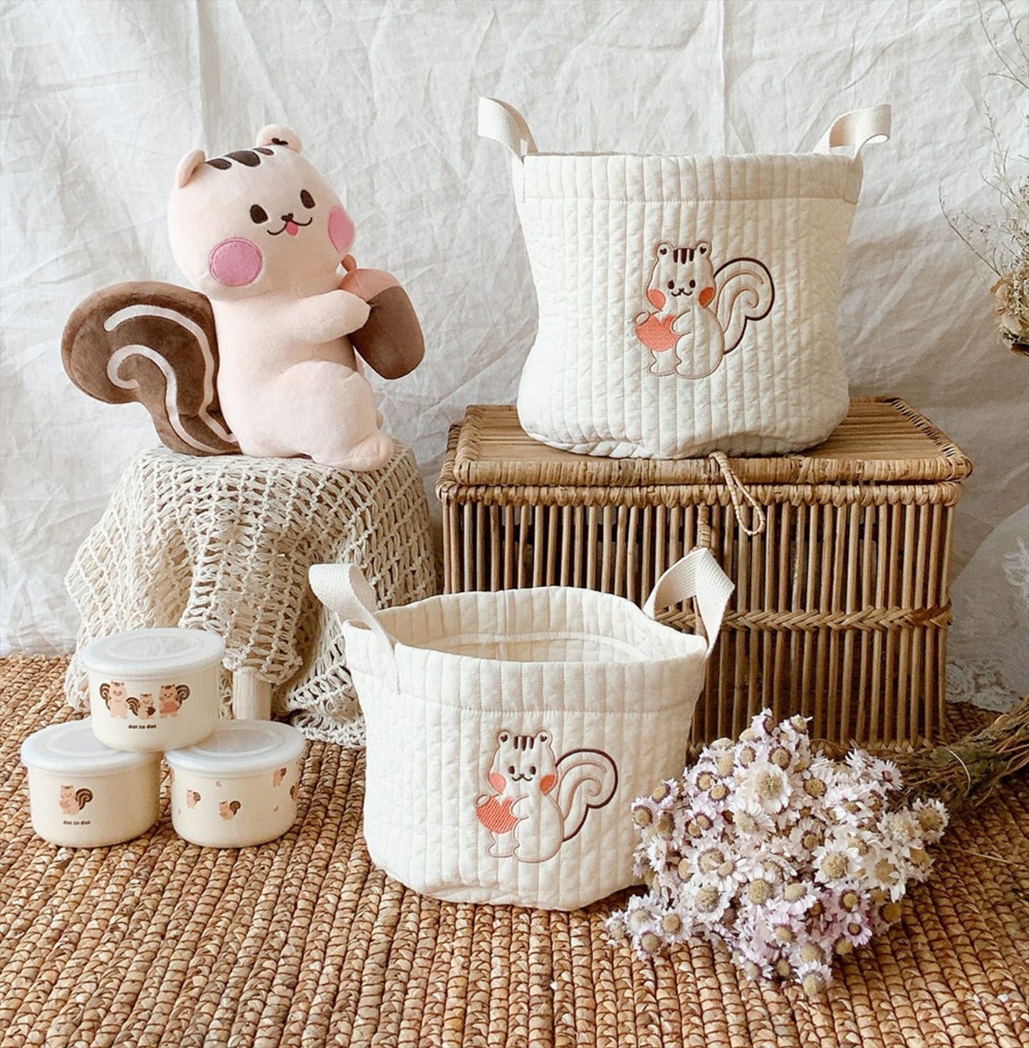 squirrel design fabric baskets