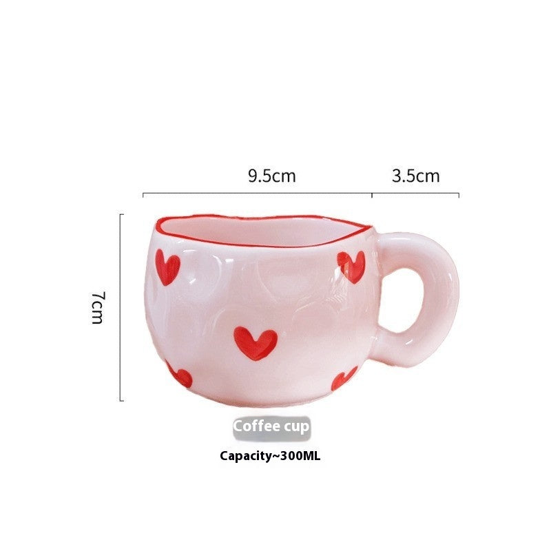 Heart Hand-Pinched Ceramic Mug | Cute Cartoon Coffee Cup 300ml