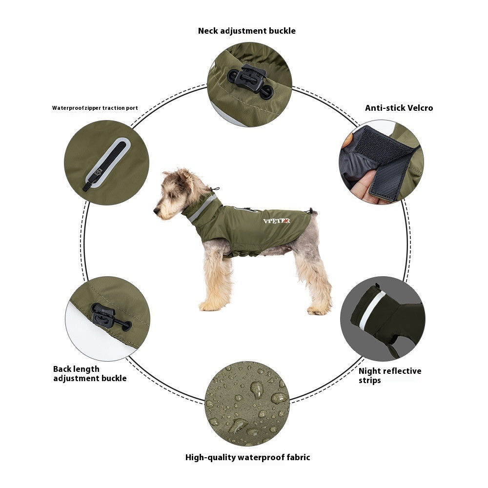 Multiple dog raincoat colors laid out