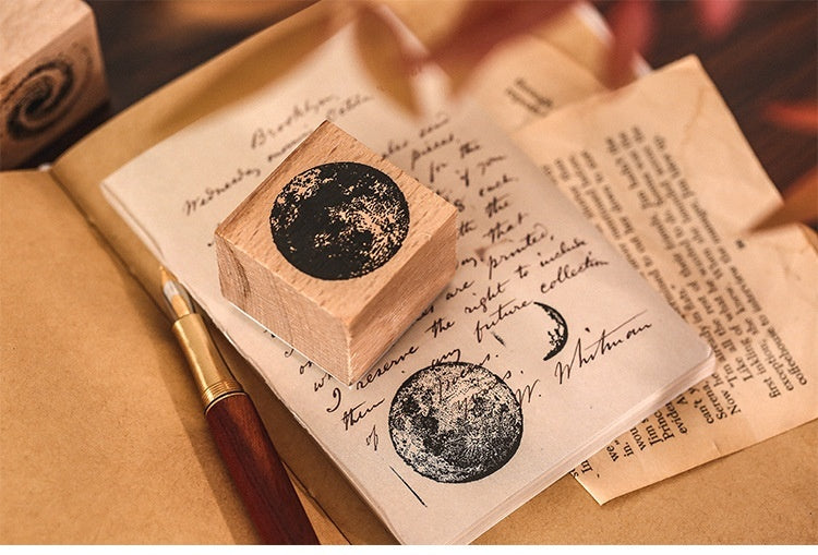 Astral moon wooden stamps set for planners and journals