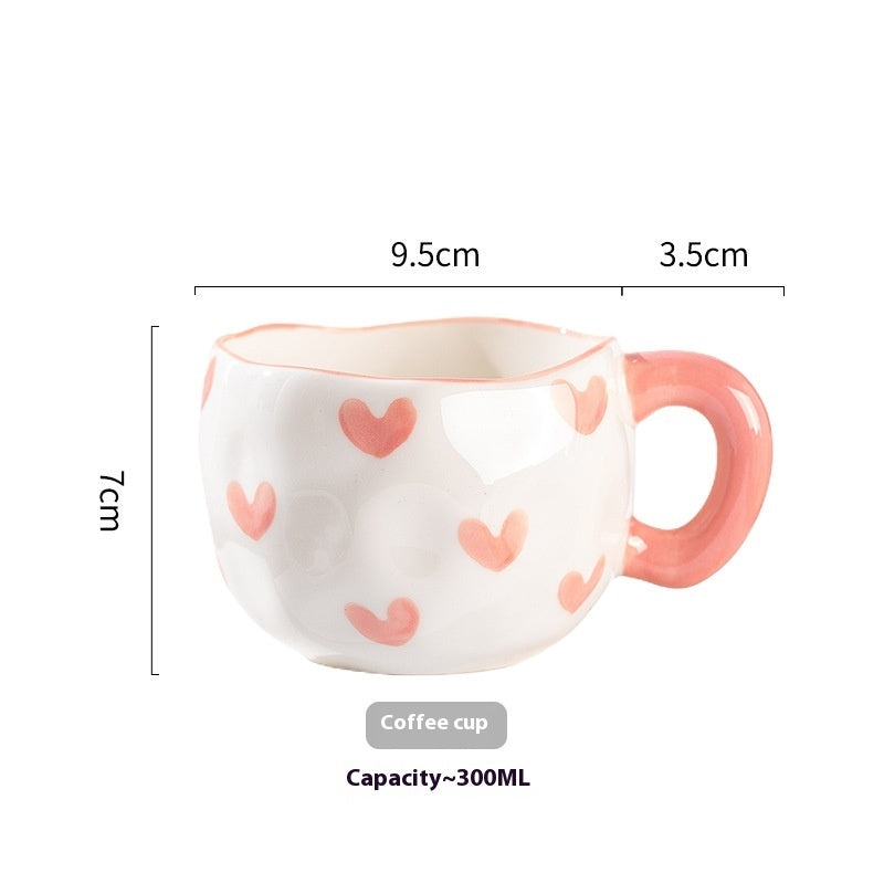 Heart Hand-Pinched Ceramic Mug | Cute Cartoon Coffee Cup 300ml
