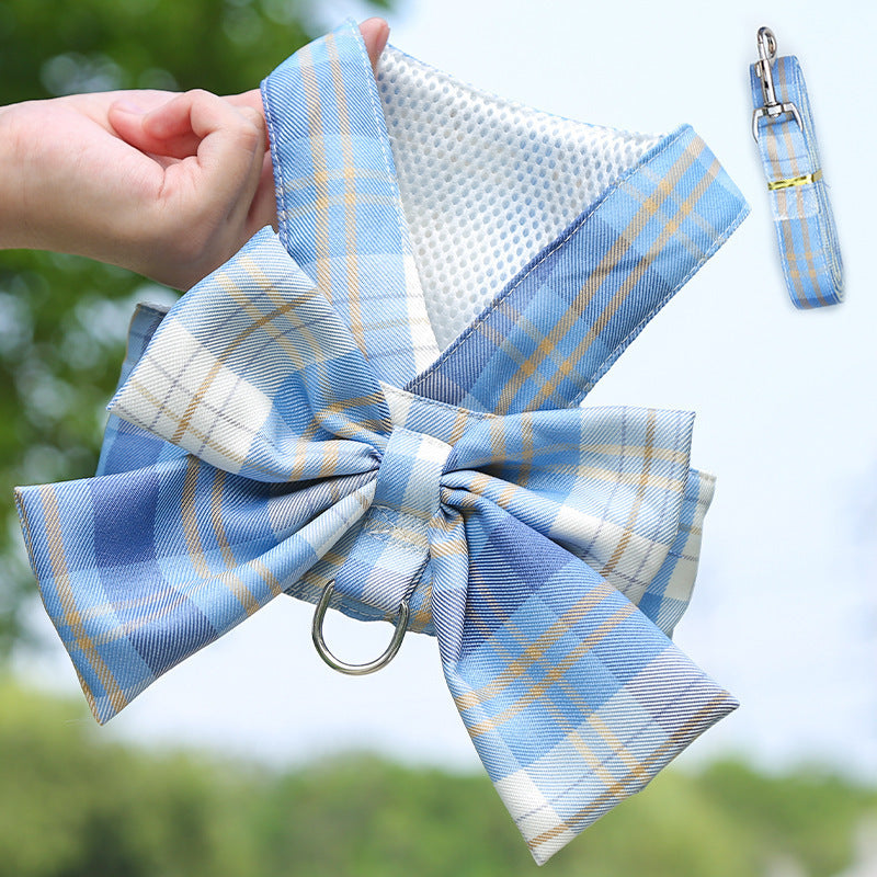 Princess Plaid Bow Dog Harness & Leash Set | Cute Skirt Design for Small Pets