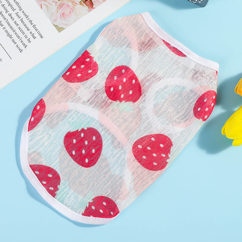Summer Fruit Mesh Pet Vest – Breathable Dog Clothes for Hot Weather | 夏日清爽水果圖案寵物薄款背心 透氣狗狗衣服