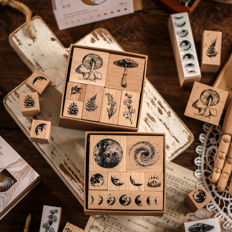 Phase of the Moon wooden stamp set - front packaging