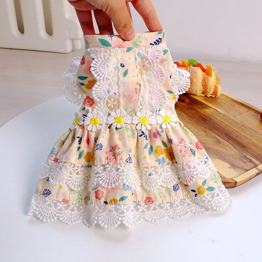 Endless Summer Floral Dog Dress – Princess Lace Outfit for Small DogsColor: Blue