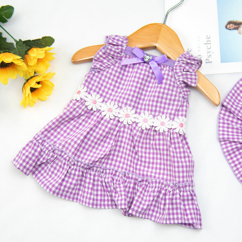 Purple Gingham Pet Sling Dress with Hat