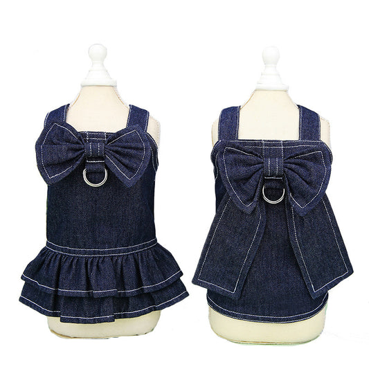 Chic Denim Pet Dress with Big Bow | Spring & Summer Pet ClothesColor: Skirt