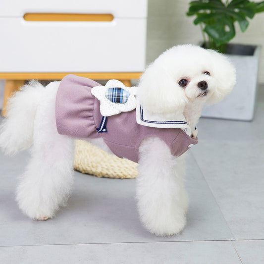 Cute dog skirt dress with checkered flower accent