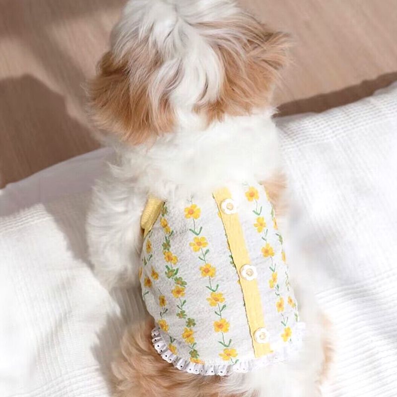 花卉夏季寵物背心 - 輕質棉質狗狗服裝，適合貓咪和小型犬