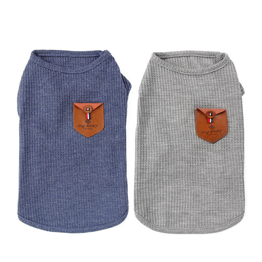 Breathable cotton dog vest in blue and gray