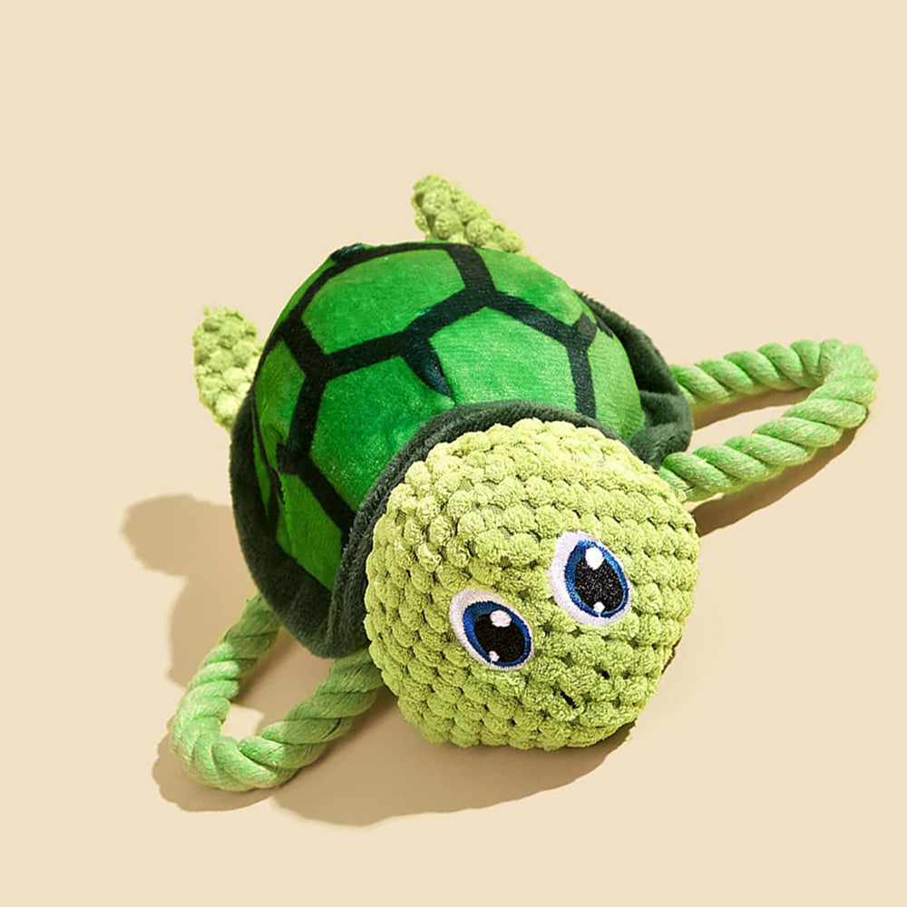 Green turtle dog toy with rope legs