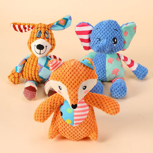 Patchwork fox plush dog toy for chewing