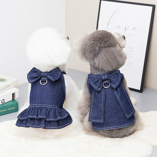 Chic Denim Pet Dress with Big Bow | Spring & Summer Pet ClothesColor: Skirt