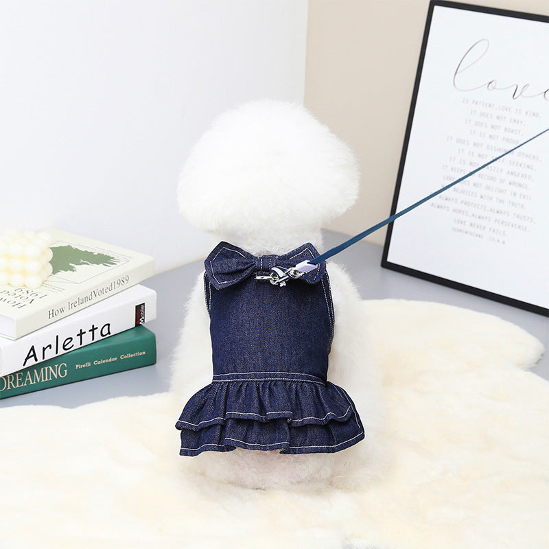Chic Denim Pet Dress with Big Bow | Spring & Summer Pet ClothesColor: Skirt