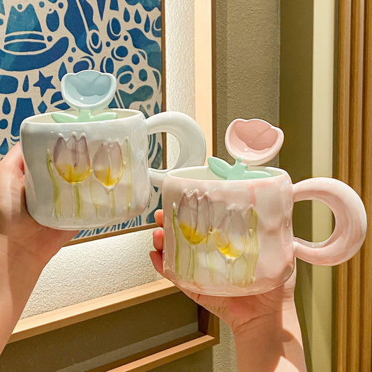 tulip ceramic mug with petal lid