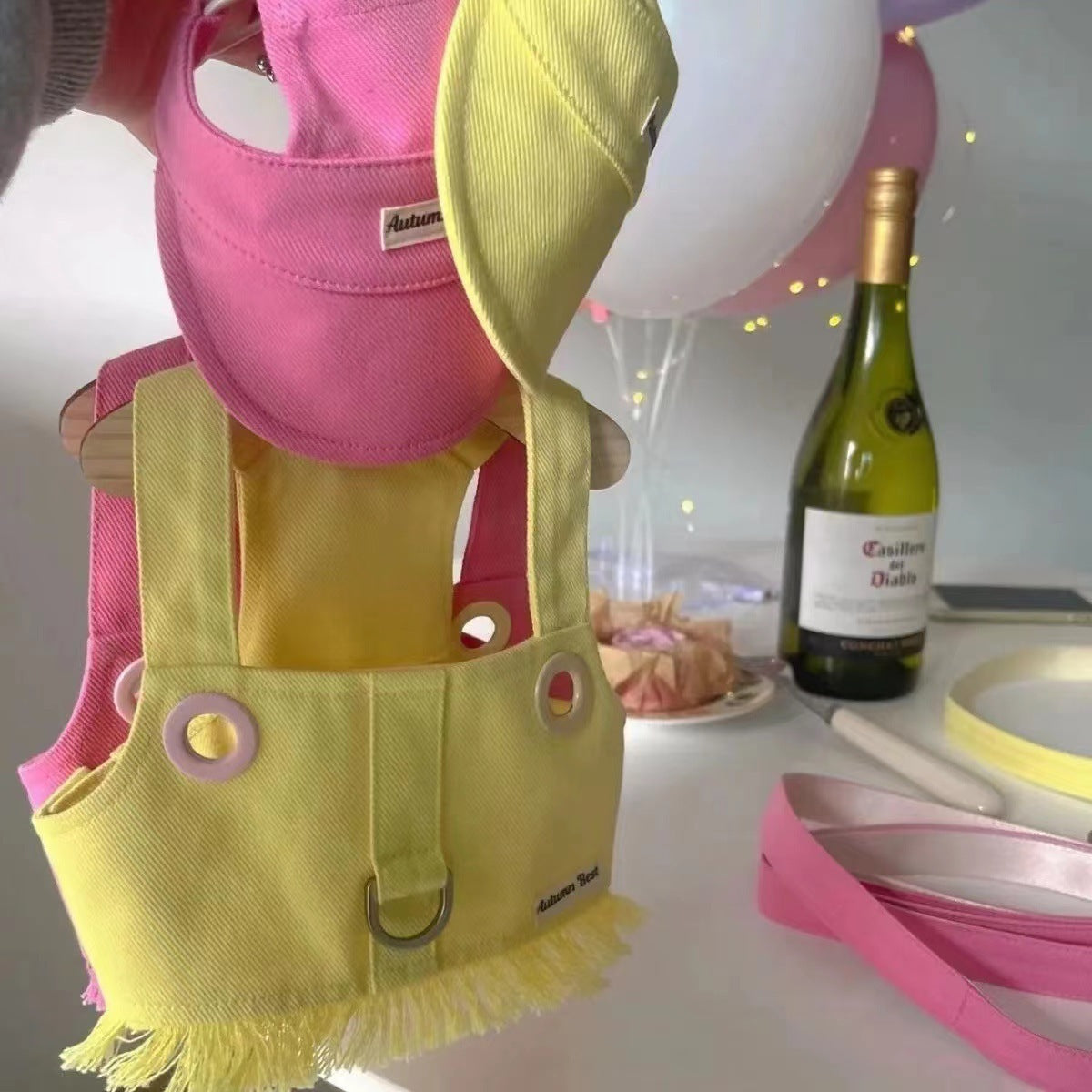 Yellow denim dog vest with leash clip hole