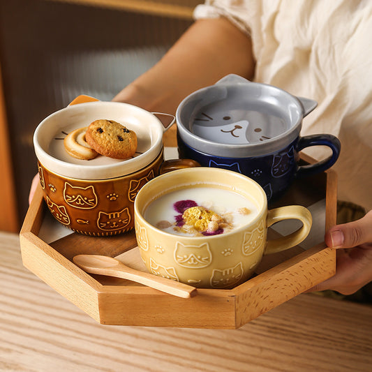 Japanese cartoon cat ceramic mug with cookie