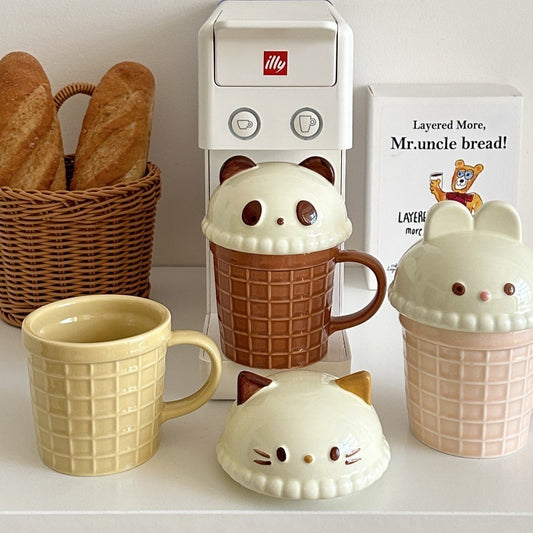 Kawaii cat ceramic mug with 3D lid ears